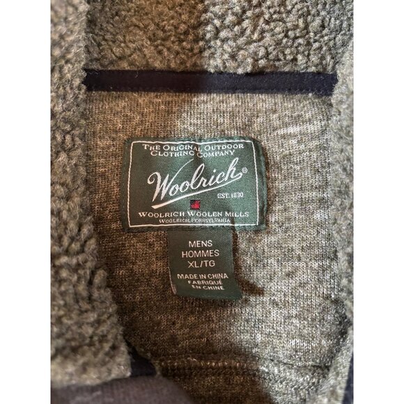 Woolrich Mens XL Sherpa Fleece Pullover Olive Green Quarter Zip Chest Pocket - Picture 6 of 6
